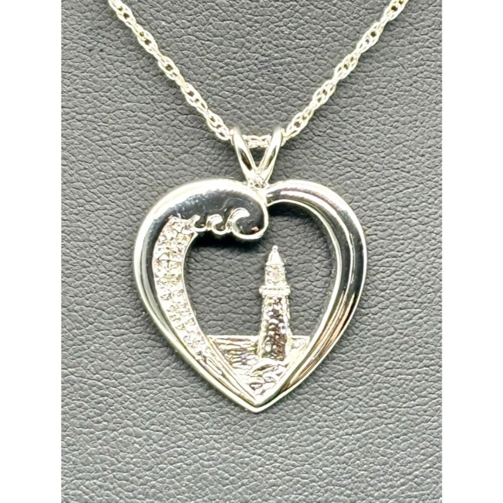 Thomas Kinkade Sterling Silver Pave Diamonds, Beacon of Hope Lighthouse Necklace